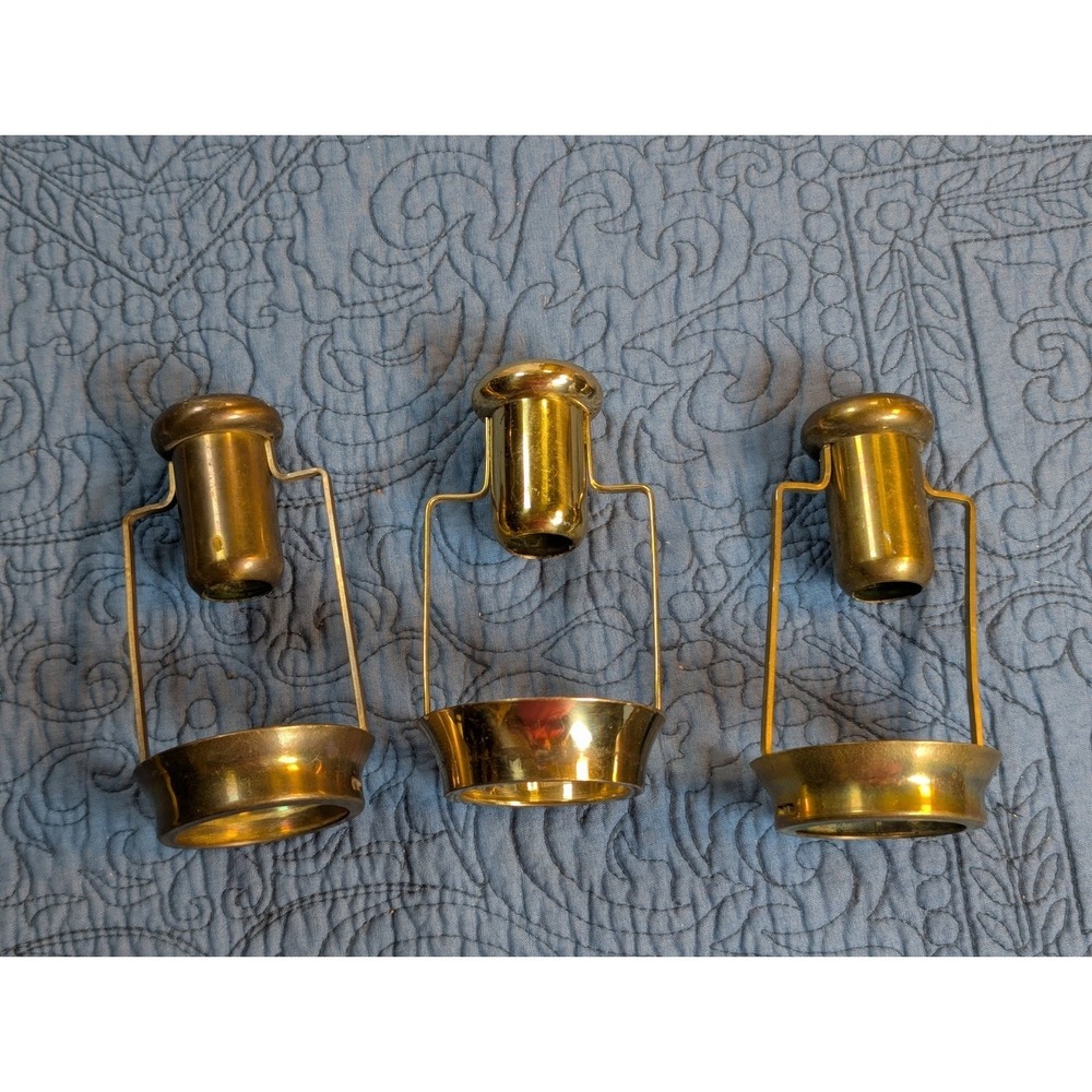 Brass Candle Shade Carrier Taper Candle Chaser Holder 4.75" Set Of 3
